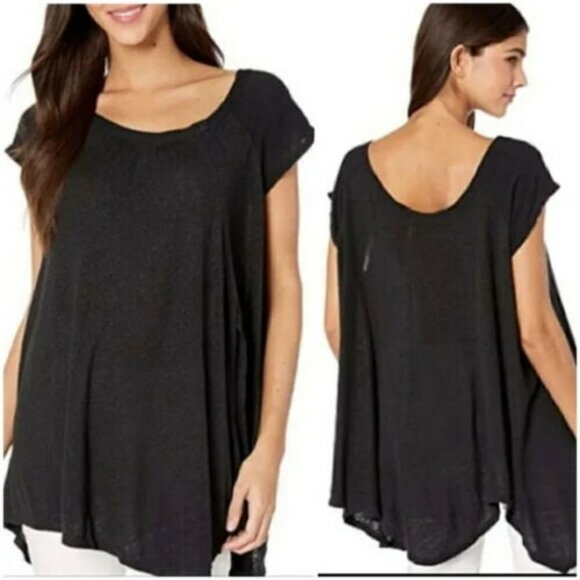 Free People Black Keep It Casual Oversized Linen Blend Blouse size medium 1053 - Picture 1 of 4
